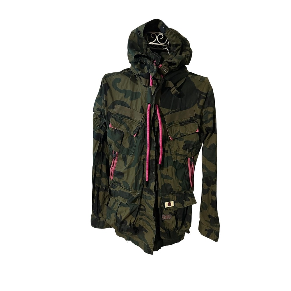 Superdry JPN Camo Penultimate Service Jacket Lite Pink Trim Green Camouflage M